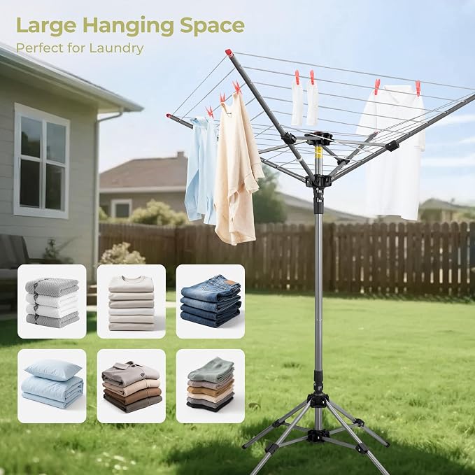 Clothesline Outdoor and Indoor Portable Umbrella Drying Rack, Stable Quad Leg - Image 4