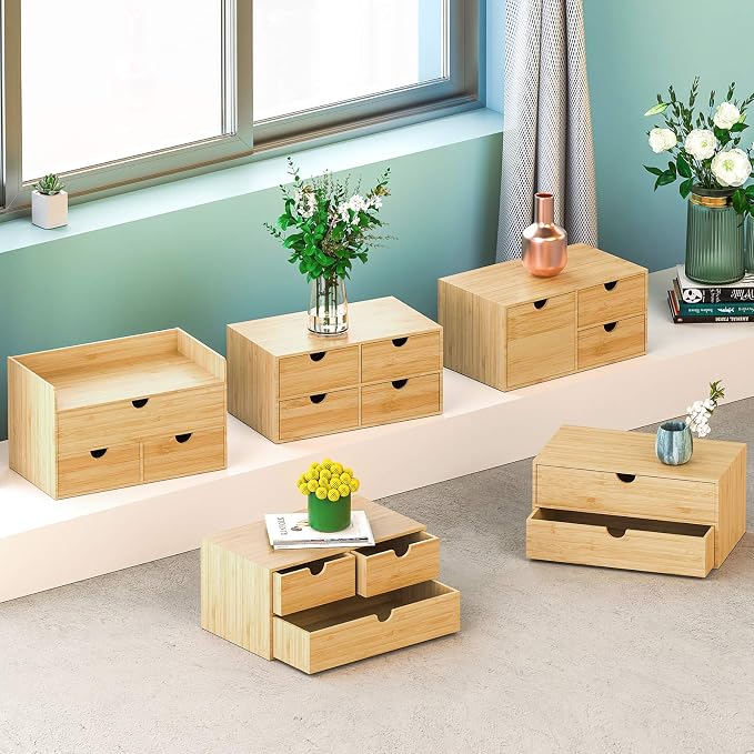 Bamboo Desk Organizer with Drawers, 3-Drawer Desktop Storage Box | 3 Drawers - Image 8