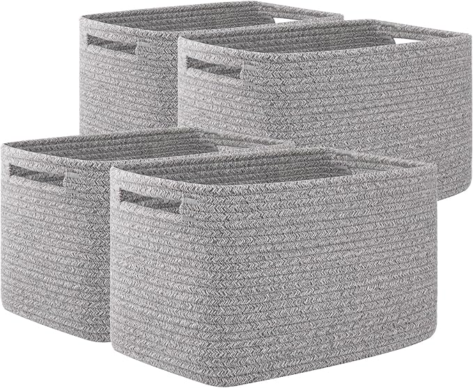 OIAHOMY 4 Pack Storage Baskets for Organizing 24L Cube Storage Bins Grey by MasterofSpaceOptimization