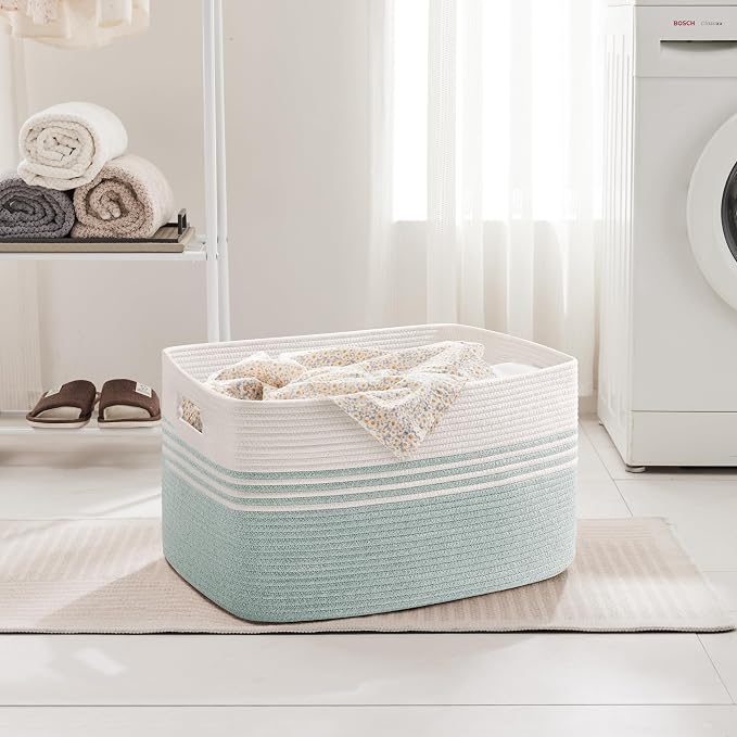 45L Small Woven Laundry Basket Hamper - Image 3