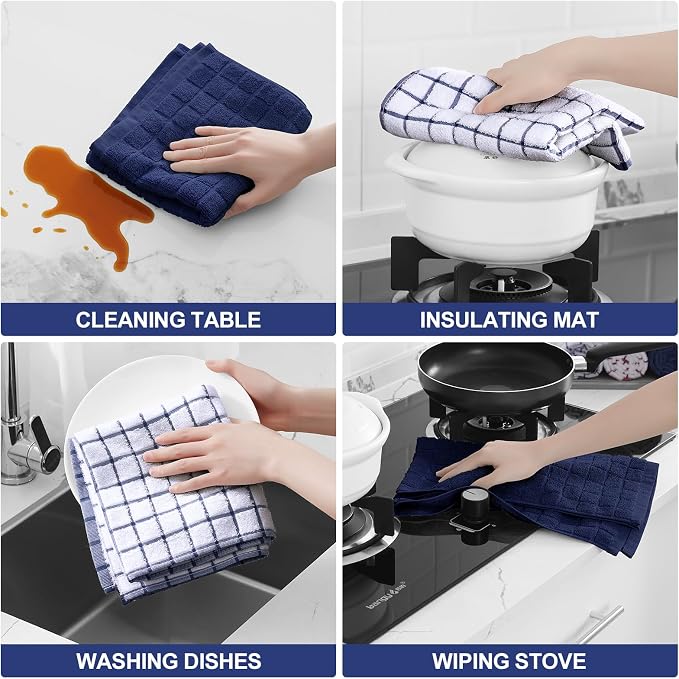 Homaxy Large Premium Cotton Kitchen Towels 16"x 28", 12 Pack, Dusty Blue - Image 4