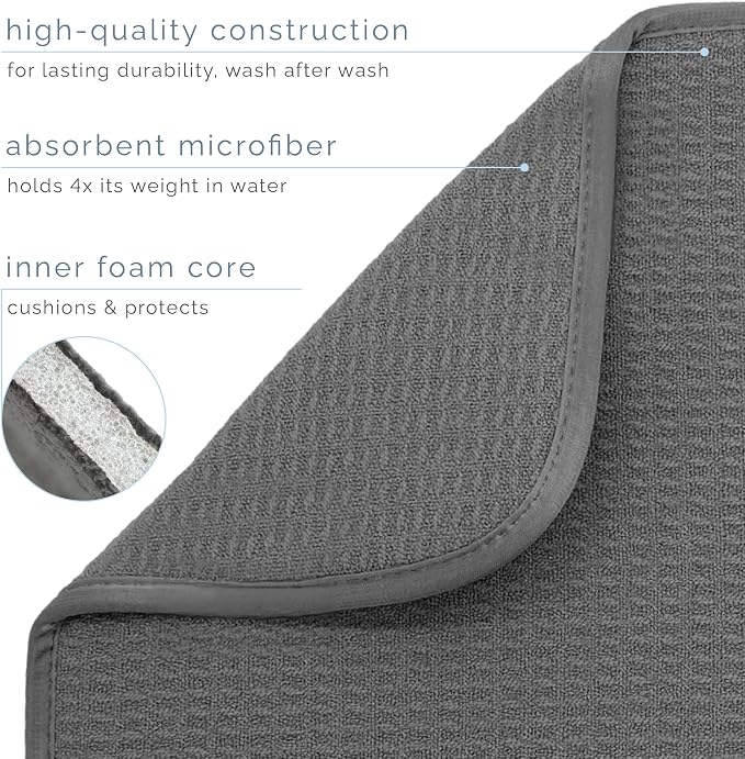 S&T INC. Dish Drying Mat, Charcoal Grey | Absorbent Microfiber, XXL Kitchen - Image 3