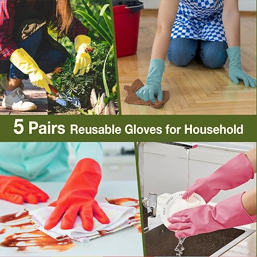 Rubber Kitchen Dishwashing Gloves 5 Pairs Cleaning Dish Gloves Small | Colorful - Image 4