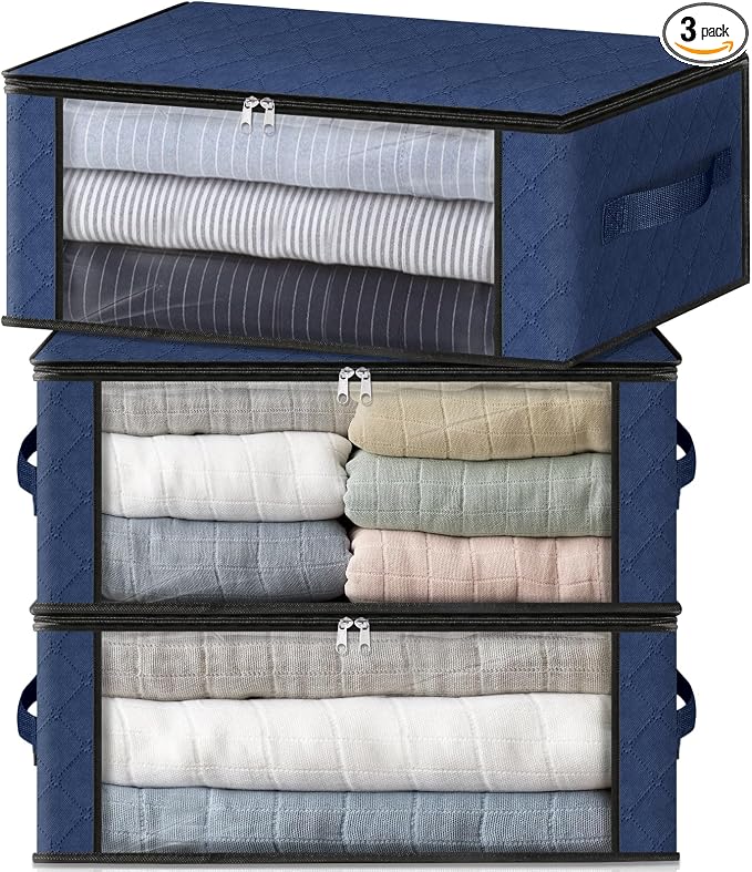 HomeHacks 3-Pack Clothes Organizer Storage Bags, 35L Storage Bins, Reinforced by HomeHacks