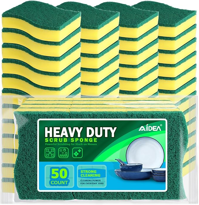 AIDEA Sponges Kitchen, 200-PK Heavy Duty Dish Sponge Kitchen, Scrub Sponges by AIDEAHOME