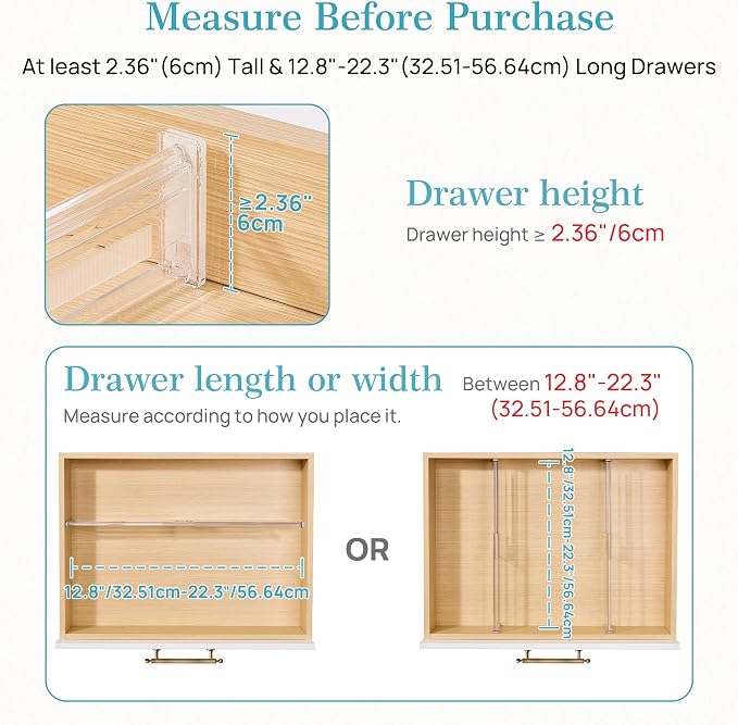 Vtopmart 2.36" Short Upgrade Drawer Dividers 12.8"-22.3" Expandable 8 Pack | - Image 2