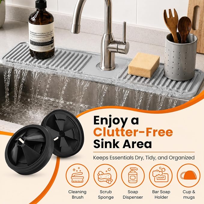18 Inch Silicone Faucet Mat for Kitchen Sink Splash Guard, W/Sink Baffle | - Image 5