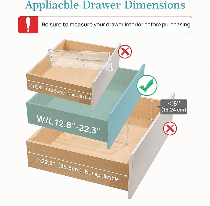 Vtopmart 6" Tall Upgrade Drawer Dividers, 12.8"-22.3" Expandable, 6 Pack | Deep - Image 3