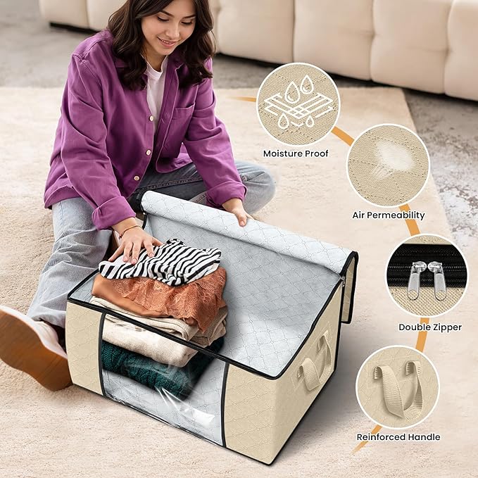 4 Pack Storage Bags for Clothes Blanket Storage Bins - Image 4