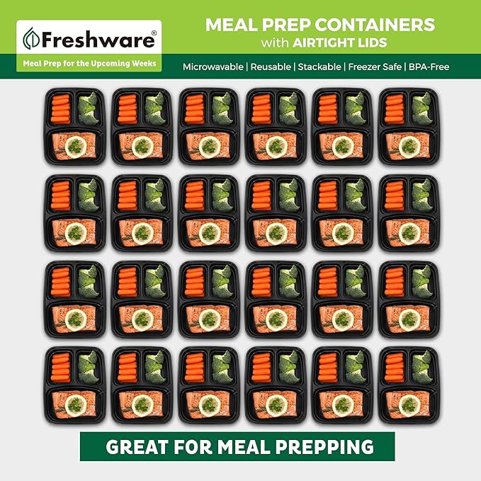 Freshware Meal Prep Containers 3 Compartment Food Containers - Image 3