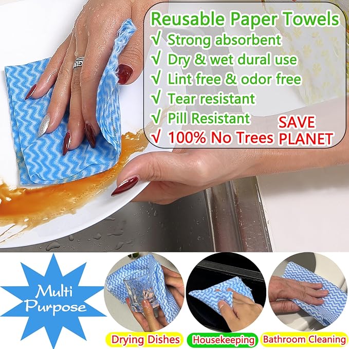 Reusable Paper Towels Washable, 2 Pack 120 Count Disposable Dish Cloths - Image 6