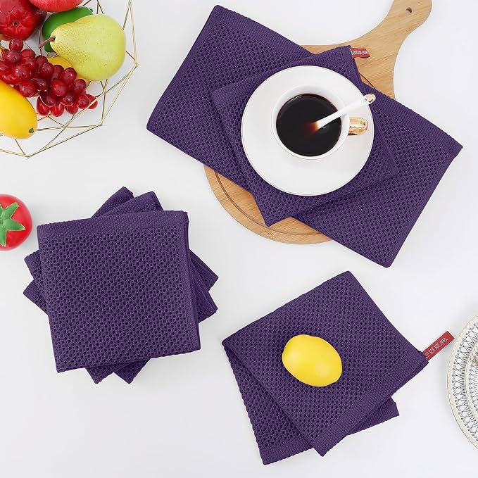 Homaxy 100% Cotton Waffle Weave Kitchen Dish Cloths 12-Pack, Eggplant | 12 x 12 - Image 7