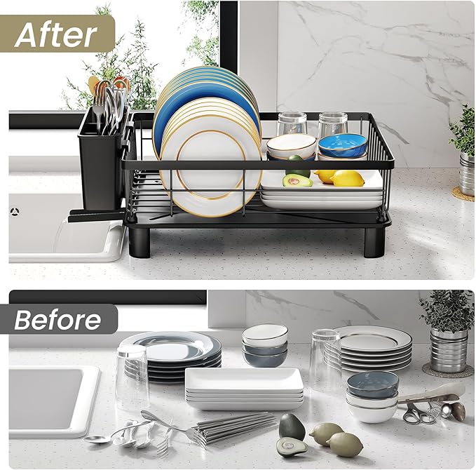 SNTD Dish Drying Rack for Small Kitchen Counter, Rotating Spout & Angled - Image 5