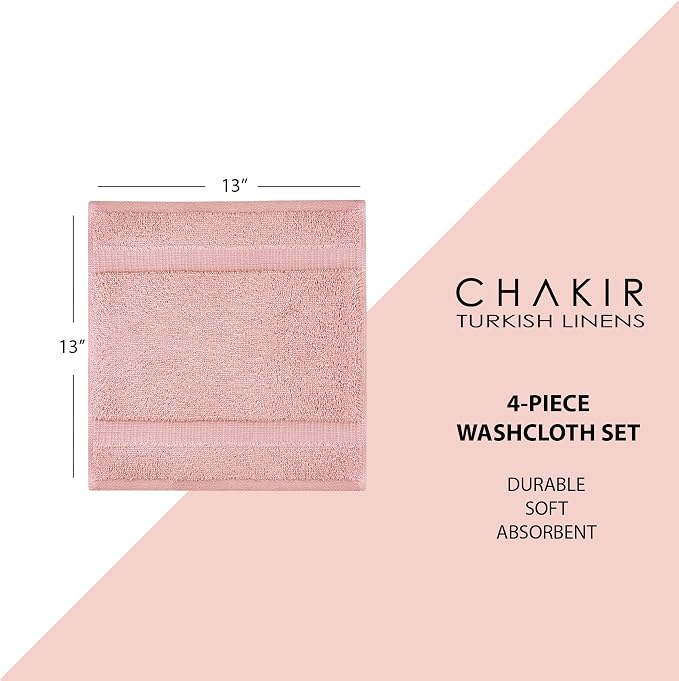 Chakir Turkish Linens 100% Cotton 4-Pack Washcloths 13x13, Oeko-Tex Certified - Image 6