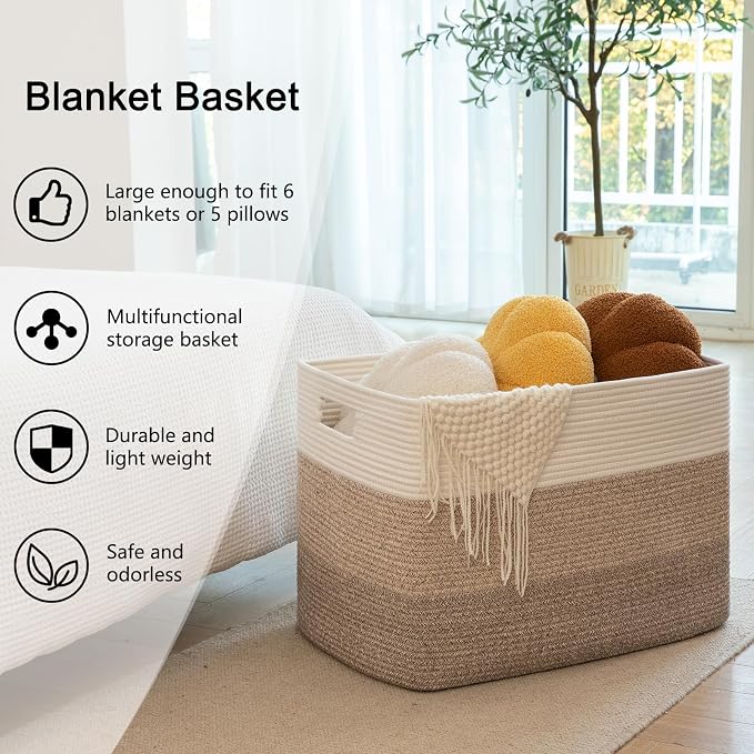 OIAHOMY Blanket Basket Laundry Basket Dog Toy Basket 108L Gradient Brown - Image 6