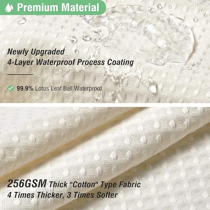 Dynamene Long Waffle Shower Curtain 256 GSM Heavy Fabric 72x78 Cream/Ivory - Image 3