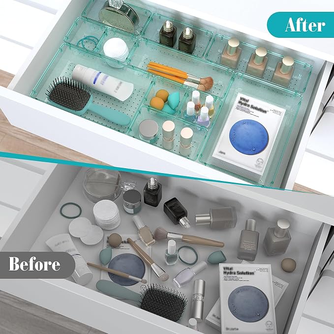 13 PCS Plastic Drawer Organizers Set, 4 Size Desk Drawer Organizer Trays | 4 - Image 4