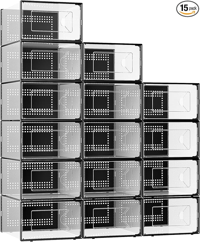 Foluck X-Large 15 Pack Shoe Storage Organizer Box Clear Plastic Stackable by Foluck