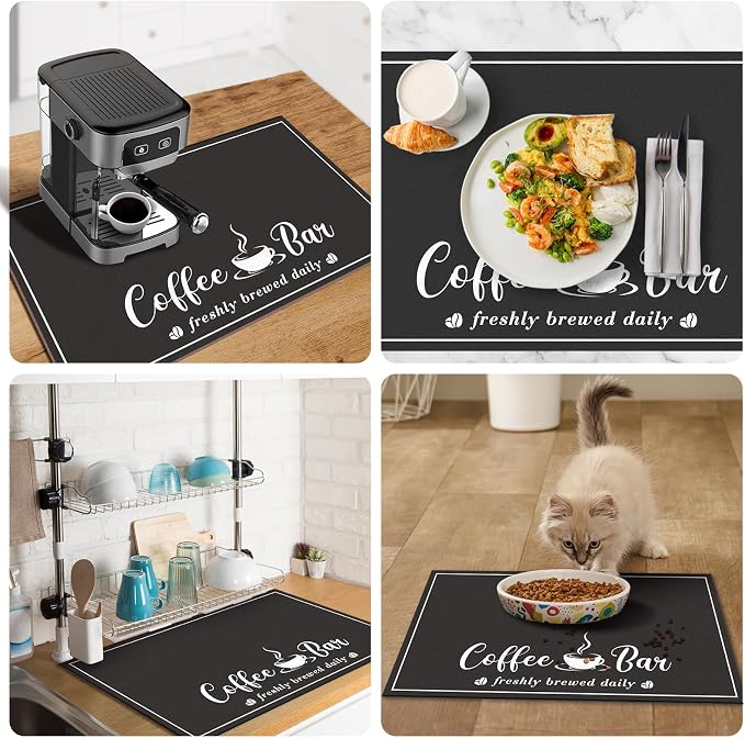 CooRug Fashion Coffee Mat, Dish Drying Mat 17" x 32" Black | Hide Stain - Image 6
