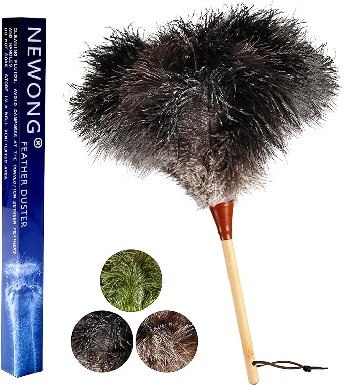 16 in Ostrich Feather Duster, Bamboo Handle, Natural ostrich feathers, Bamboo by NEWONG