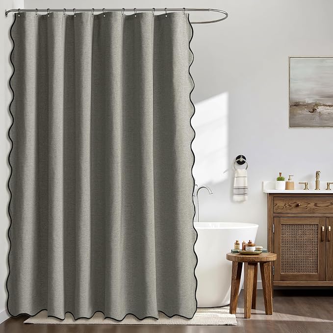 MIULEE 72"x84" Extra Long Scalloped Linen Shower Curtain Grey - Image 2