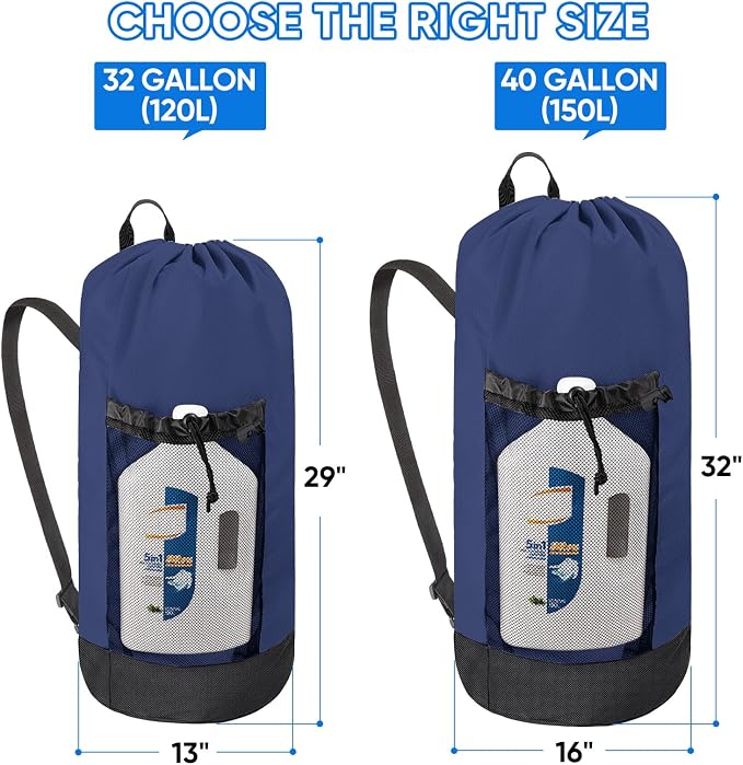 BALEINE 2PK 150L Laundry Bag Backpack, 900D Oxford Fabric Large Travel Laundry - Image 3