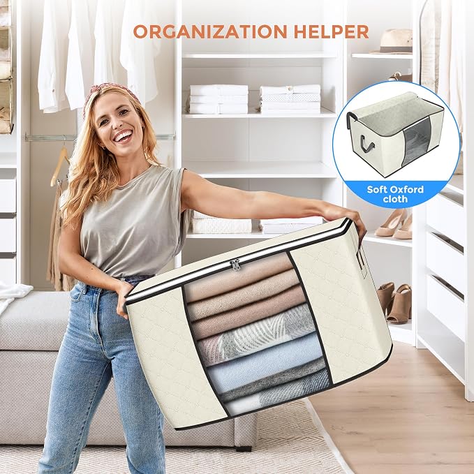 90L Large Storage Bags, 6 Pack Clothes Storage Bins Closet Organizers | - Image 6
