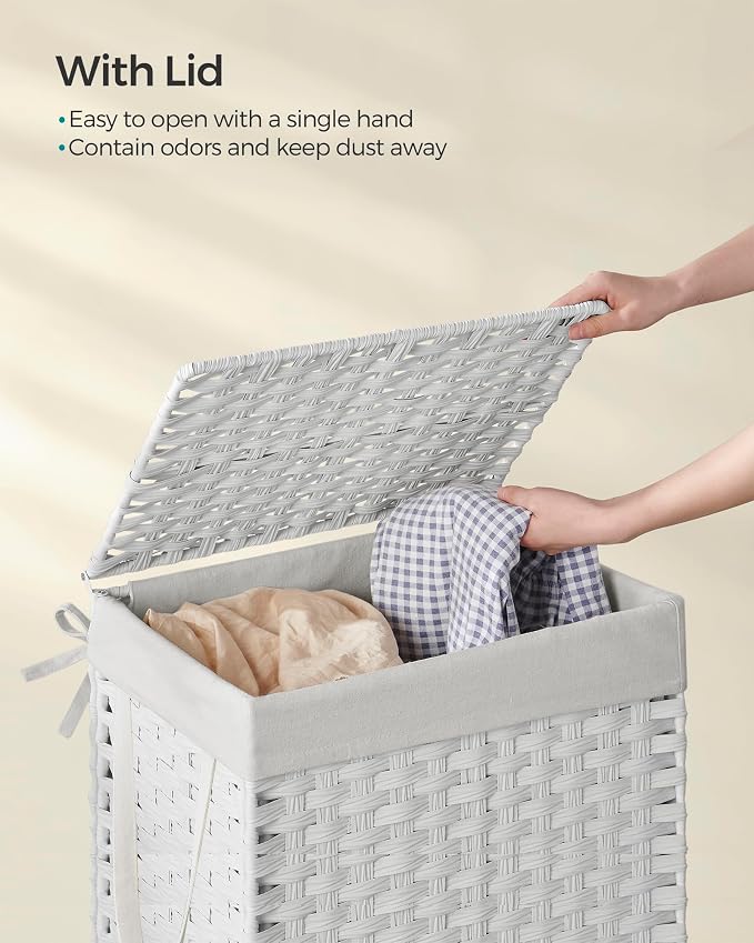 SONGMICS Laundry Hamper with Lid, 23.8 Gal Synthetic Rattan - Image 3