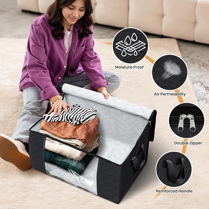 3 Pack Storage Bags for Clothes Blanket Storage Bins - Image 4