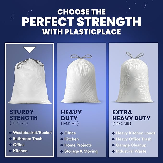 Plasticplace 4 - 6 Gallon White Drawstring Bags, 100% Prime Material, 0.7 Mil - Image 5