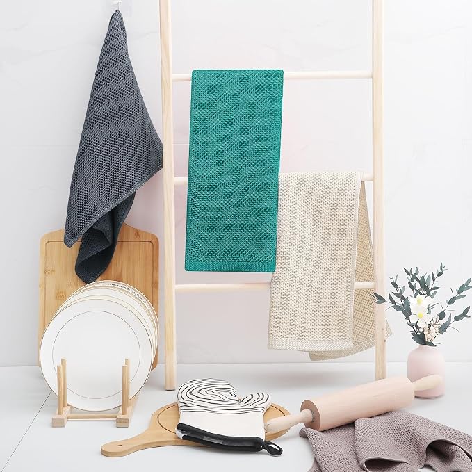Homaxy 100% Cotton Waffle Weave Kitchen Dish Towels 12-Pack, Teal | 13 x 28 - Image 6