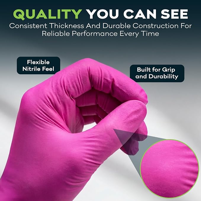 FifthPulse Fuchsia Hot Pink Nitrile Disposable Gloves -3 Mil Medical Exam - Image 5