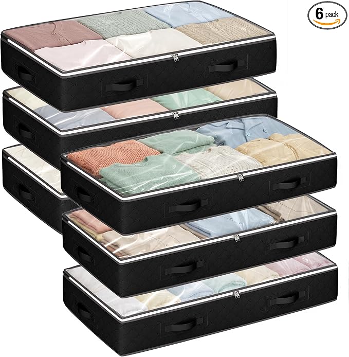 95L Under Bed Storage Containers, 6 Pack Clothes Storage Bins | Foldable by BuddingJoy-BuildaJoyfulLifeforYou