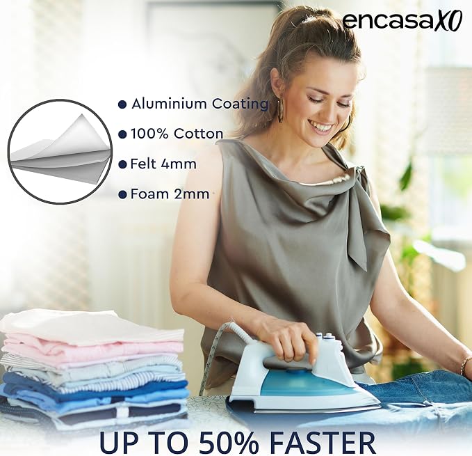 Encasa XO Ironing Board Cover and Pad, 6mm Felt 54"x15" Silver Luxury - Image 6