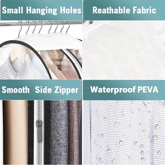 Liuoud Clear Garment Bags for Hanging Clothes 10” Gusseted, 6 Pack, 40”&60” | - Image 7