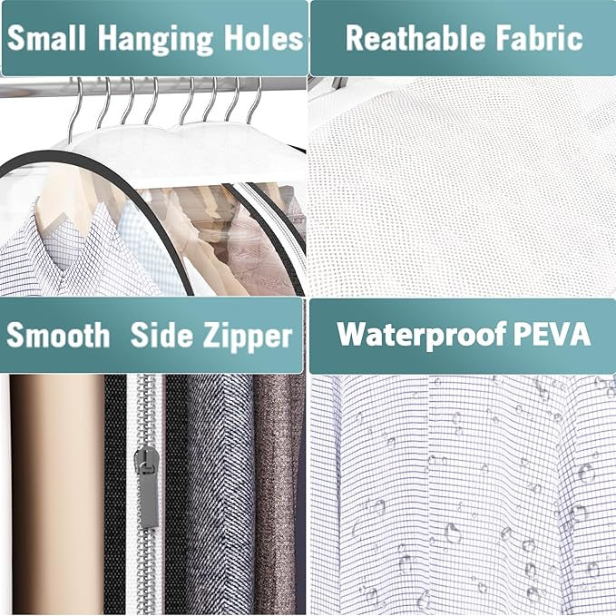 Liuoud Clear Garment Bags for Hanging Clothes 10” Gusseted, 6 Pack, 60” | Suit - Image 8