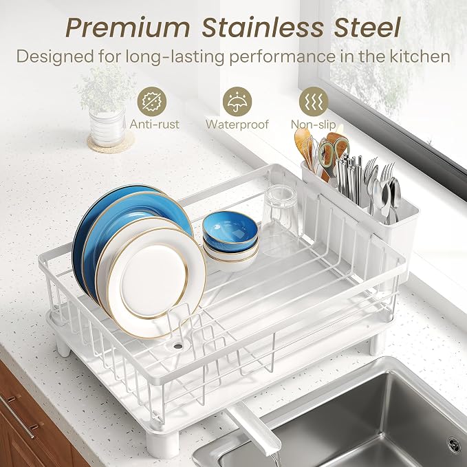 SNTD Dish Drying Rack for Small Kitchen Counter, Rotating Spout & Angled - Image 5