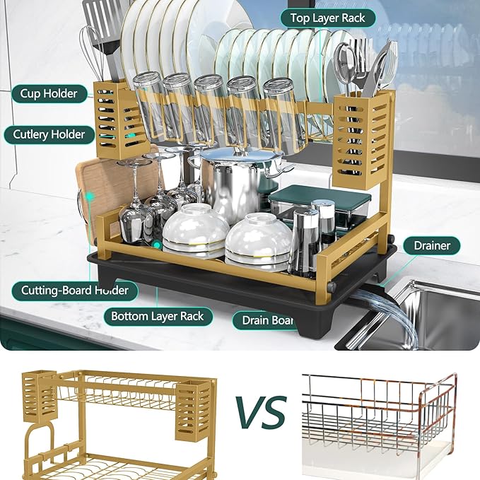 Dish Drying Rack, Rust-Proof 2 Tier Dish Racks - Image 6