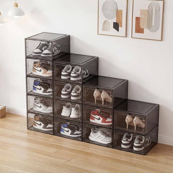 Pinkpum Upgraded Hard Shoe Storage Box 6 Pack XL Clear Shoe Organizer - Image 7