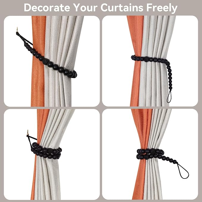KLOGTSIND Wood Bead Curtain Tiebacks, 6 Pack Curtain Tie Backs - Image 3