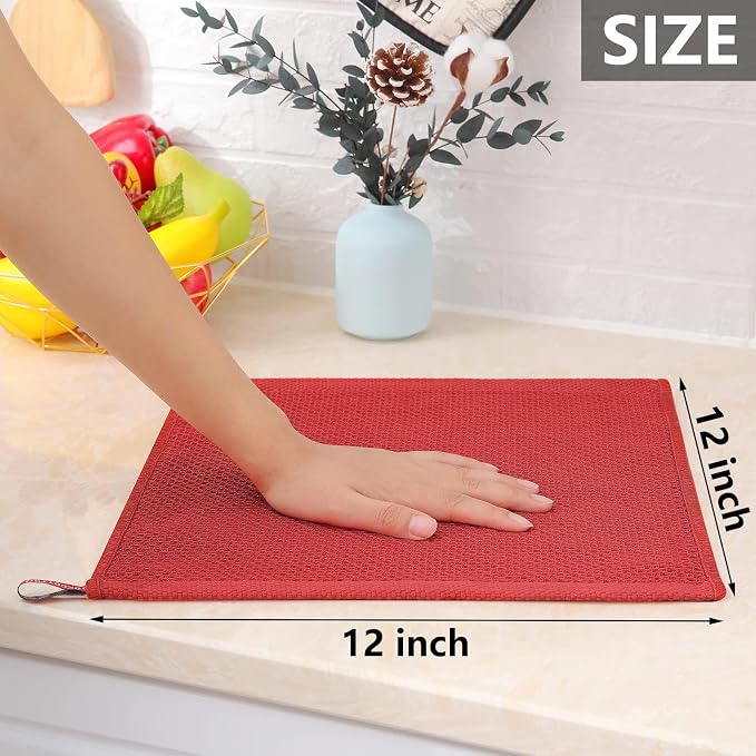 Homaxy 100% Cotton Waffle Weave Kitchen Dish Cloths 24-Pack, Brick Red | 12 x - Image 5