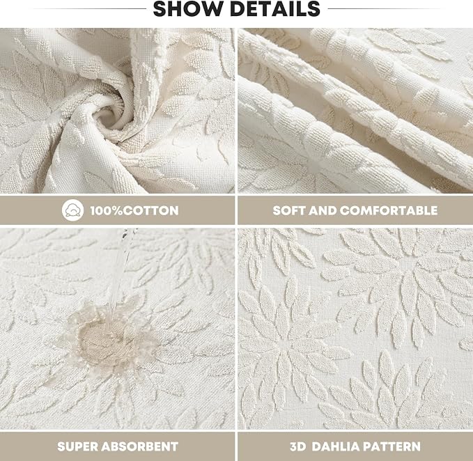 Artoid Mode 2 Pcs White 3D Dahlia Floral Jacquard Hand Towels - Image 6