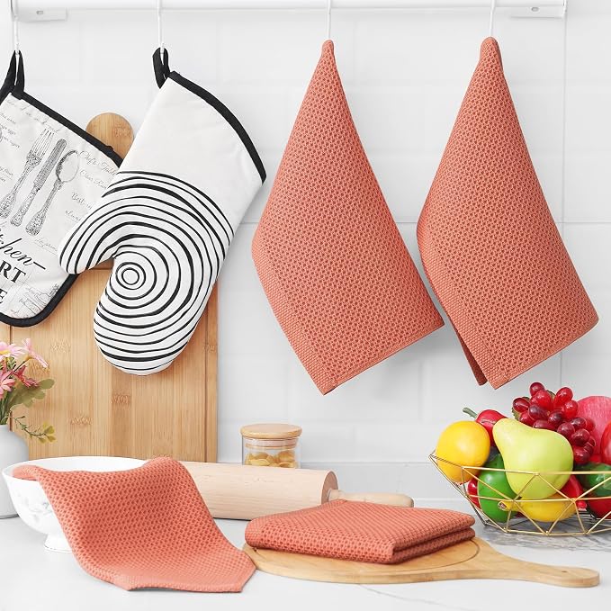 Homaxy 100% Cotton Waffle Weave Kitchen Dish Cloths 6-Pack, Coral | 12 x 12 - Image 6