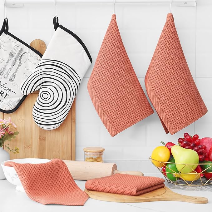 Homaxy 100% Cotton Waffle Weave Kitchen Dish Cloths 12-Pack, Coral | 12 x 12 - Image 6