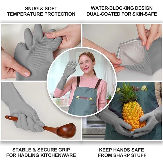 Mamison Rubber Dishwashing Gloves, Non-Slip Kitchen, 3 Pairs | Korean natural - Image 2