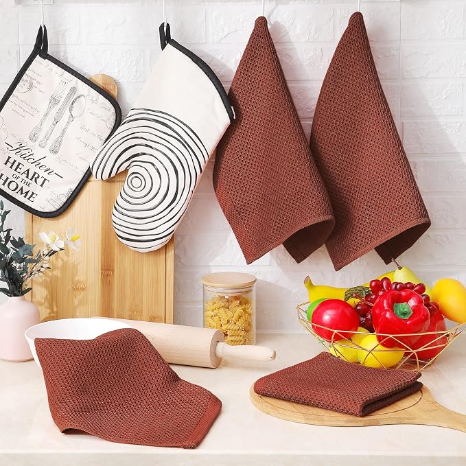 Homaxy 100% Cotton Waffle Weave Kitchen Dish Cloths 8-Pack, Rust | 12 x 12 - Image 6