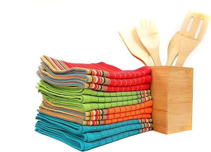 Salsa Stripe Kitchen Dish Towels | 100% Natural Absorbent Cotton Waffle Towels - Image 3