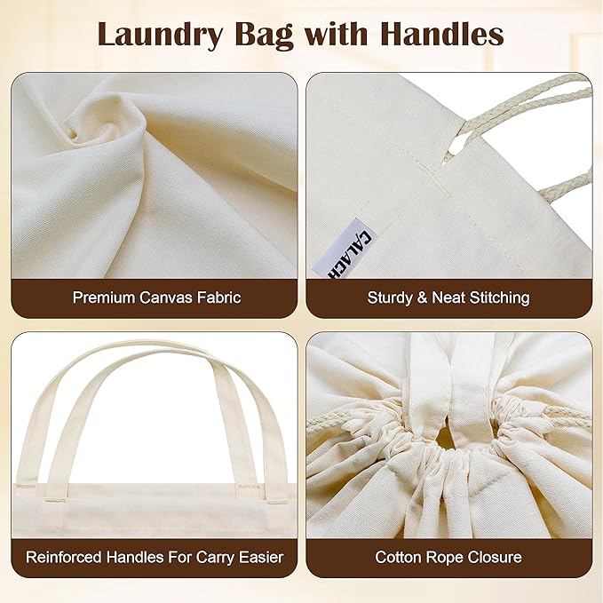 Canvas Laundry Bag with Handles & Square Base, XXL 18"Wx18"Dx27.6"H - Image 6