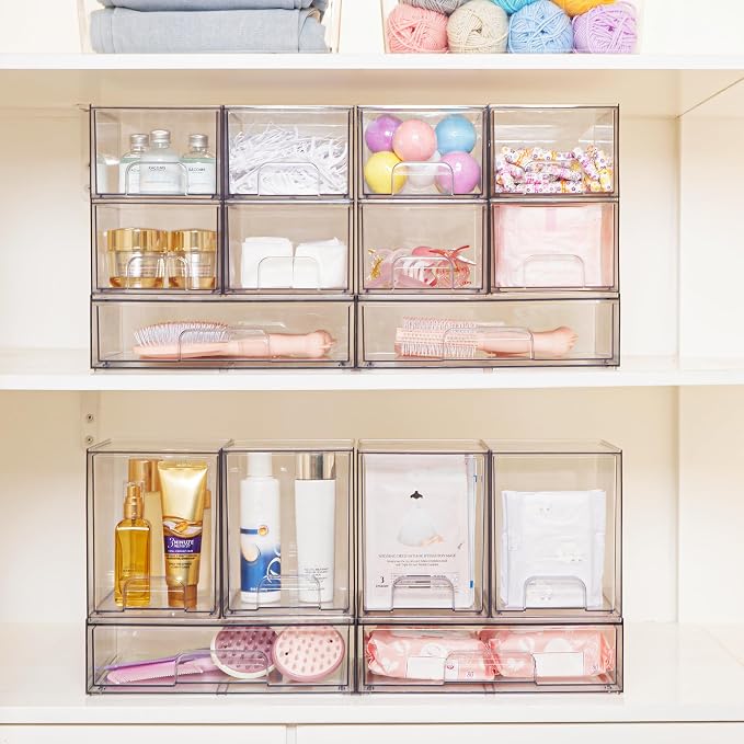 Vtopmart Clear Stackable Storage Drawers, 2 Pack Tall Plastic Organizers | - Image 2