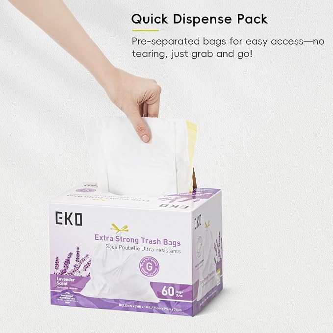 EKO 21 Gallon / 50-90 Liter, Extra-Strong Garbage Bags, Lavender Scent - Image 8
